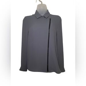 The Kooples Gray Crepe Asymmetrical Moto Zipper Blouse Size Medium